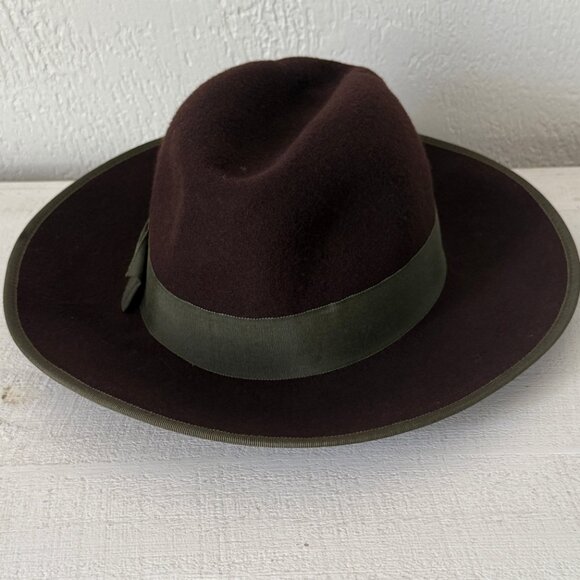 VTG Betmar Chelton Fedora Hat Olive Ribbon Trim Dark Purple Wool Felt One Size - Picture 2 of 10